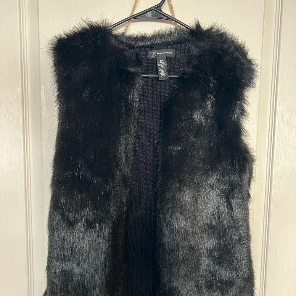 INC International Concepts Black Faux Fur Vest